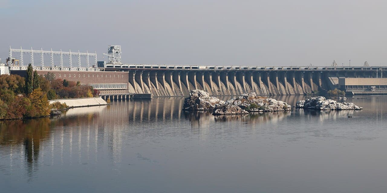 DniproHES and the Dnipro river in Zaporizhzhia