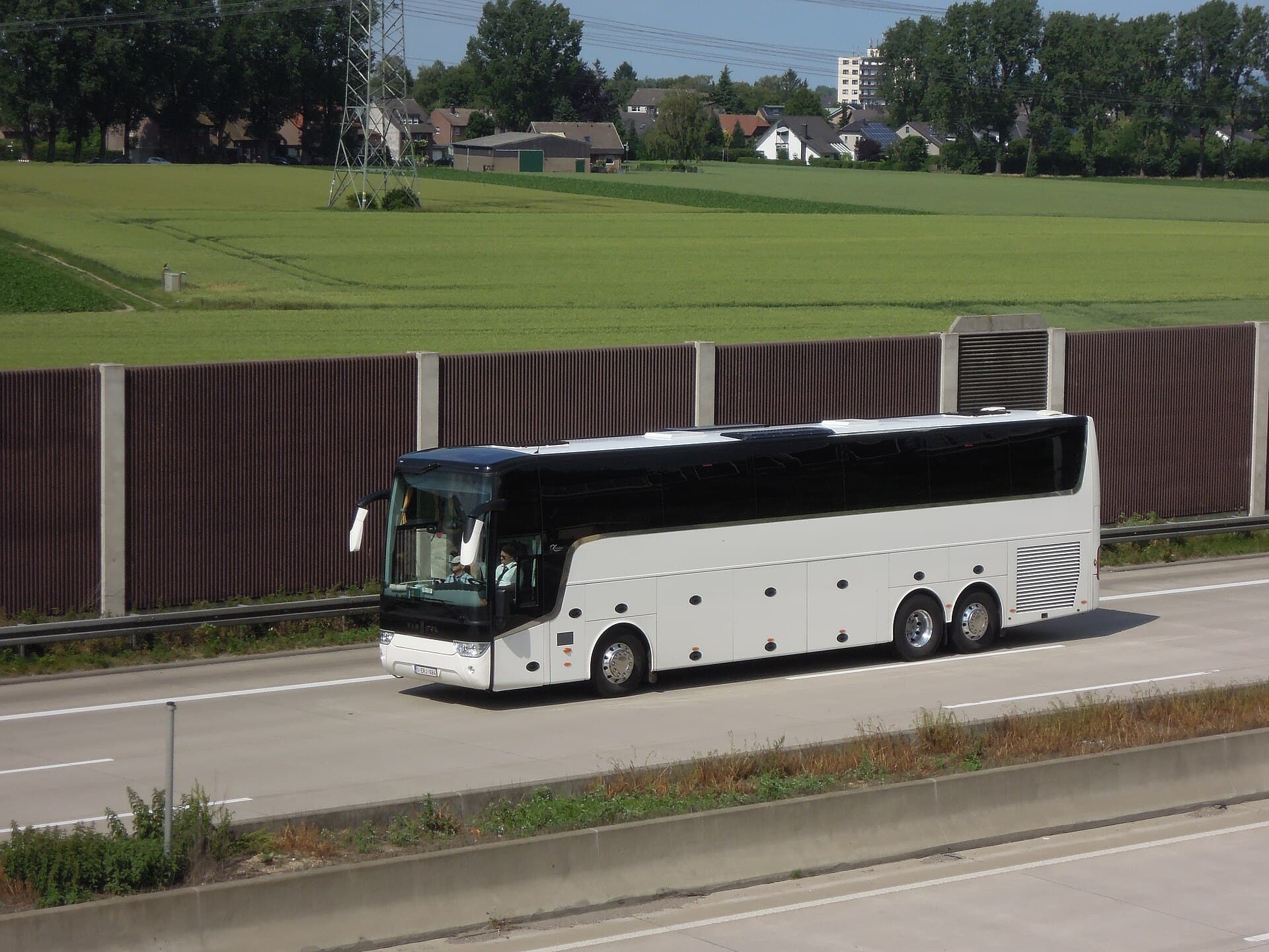 A long-distance coach on the open road